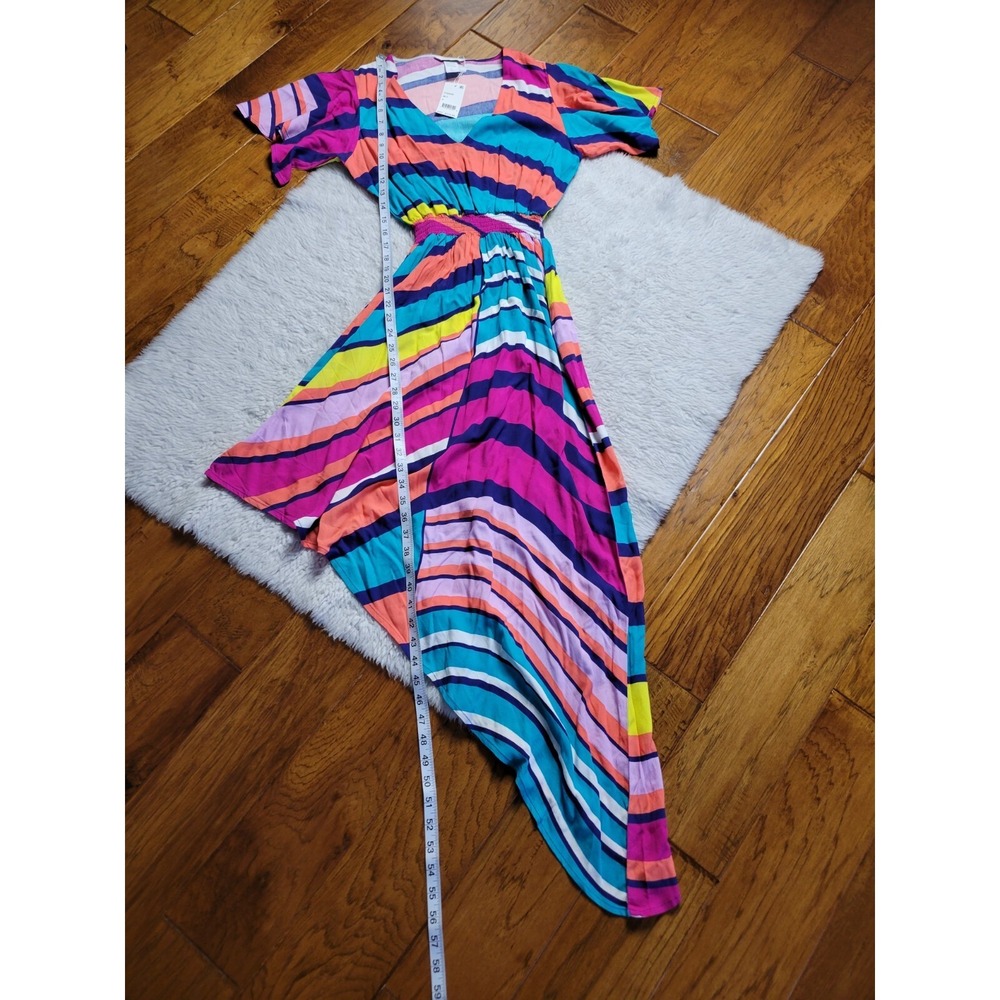 NWT Trina Turk Catch-A-Wave Swimsuit Cover-Up Dress Women's Small Rainbow Stripe - Picture 8 of 9